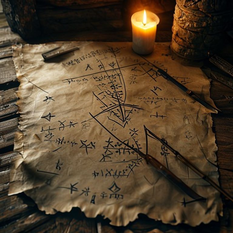Thurisaz and Algiz bind rune carved deeply into volcanic basalt stone with candlelight, Viking-age setting