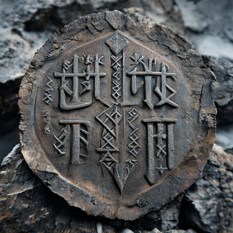 Algiz and Sowilo bind rune inscribed on hand-forged iron amulet, single candle flame casting long shadows, Viking-age longhouse interior