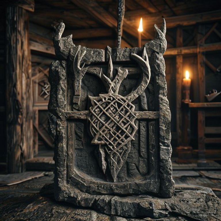Algiz and Thurisaz protection bind rune carved deeply into volcanic basalt stone, moonlight filtering through pine forest, ancient standing stones