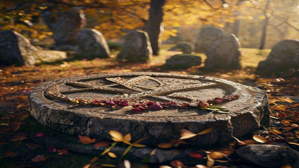 Gebo and Laguz love bind rune carved into ancient weathered oak wood with candlelight, Viking-age longhouse interior