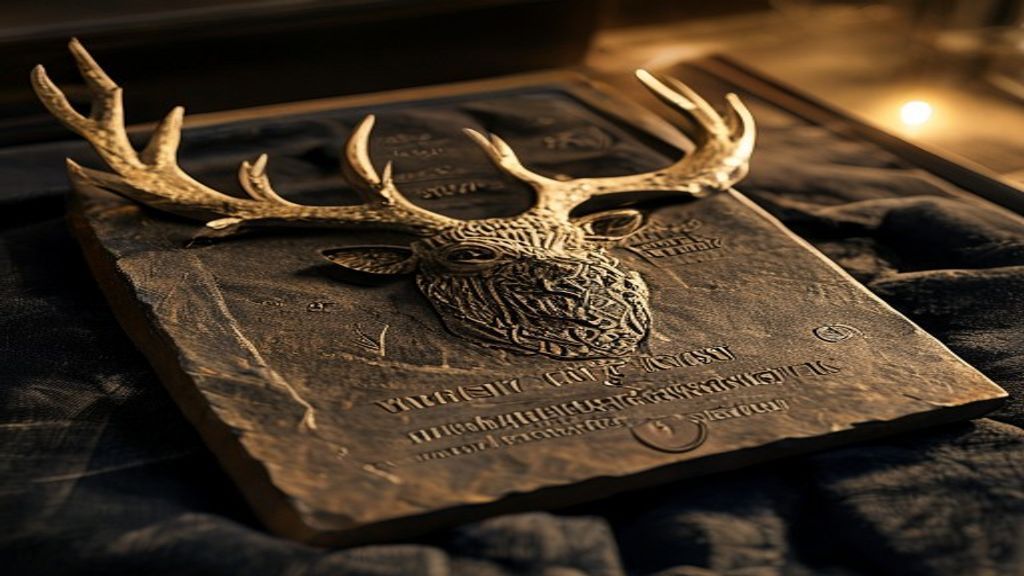 Wunjo and Fehu Elder Futhark runes carved into aged deer antler, golden hour light, forest clearing with ancient standing stones